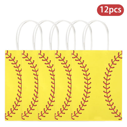 Hxezoc 12 Pieces Softball Gift Bags with Handle, Paper Treat Candy Bag Sport Favor Bags for Softball Theme Birthday Party Decoration Supplies