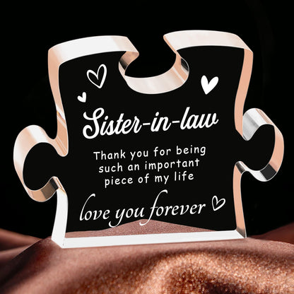Sister in Law Birthday Gifts, Sister in Law Gifts - 4.9 x 3.7 inch Engraved Acrylic Block, Valentines Mothers Day Wedding Christmas Gift for Sister-in-Law