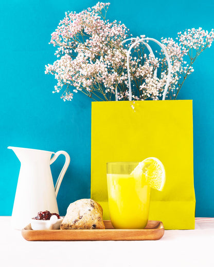 qiqee 24PCS Small Gift Bag with Handles Bulk 8.3"x6"x3" Gift Bags Bright Yellow Bags Multiple Uses (Small Size)