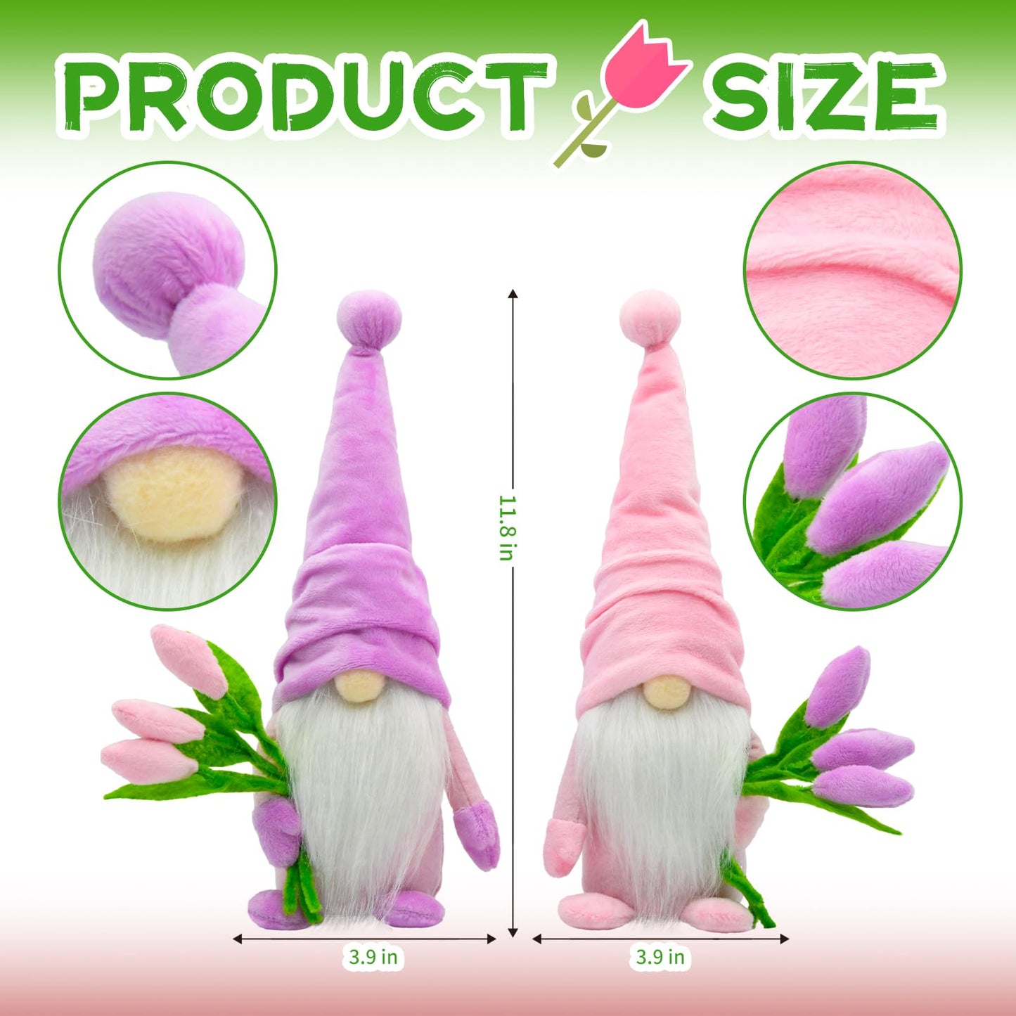 Tulip Gnomes Spring Decor Indoor- Mothers Day Decorations Gifts Gnome for Kitchen, Tiered Tray or Shelf- Spring Farmhouse Decor