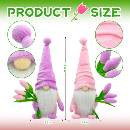 Tulip Gnomes Spring Decor Indoor- Mothers Day Decorations Gifts Gnome for Kitchen, Tiered Tray or Shelf- Spring Farmhouse Decor