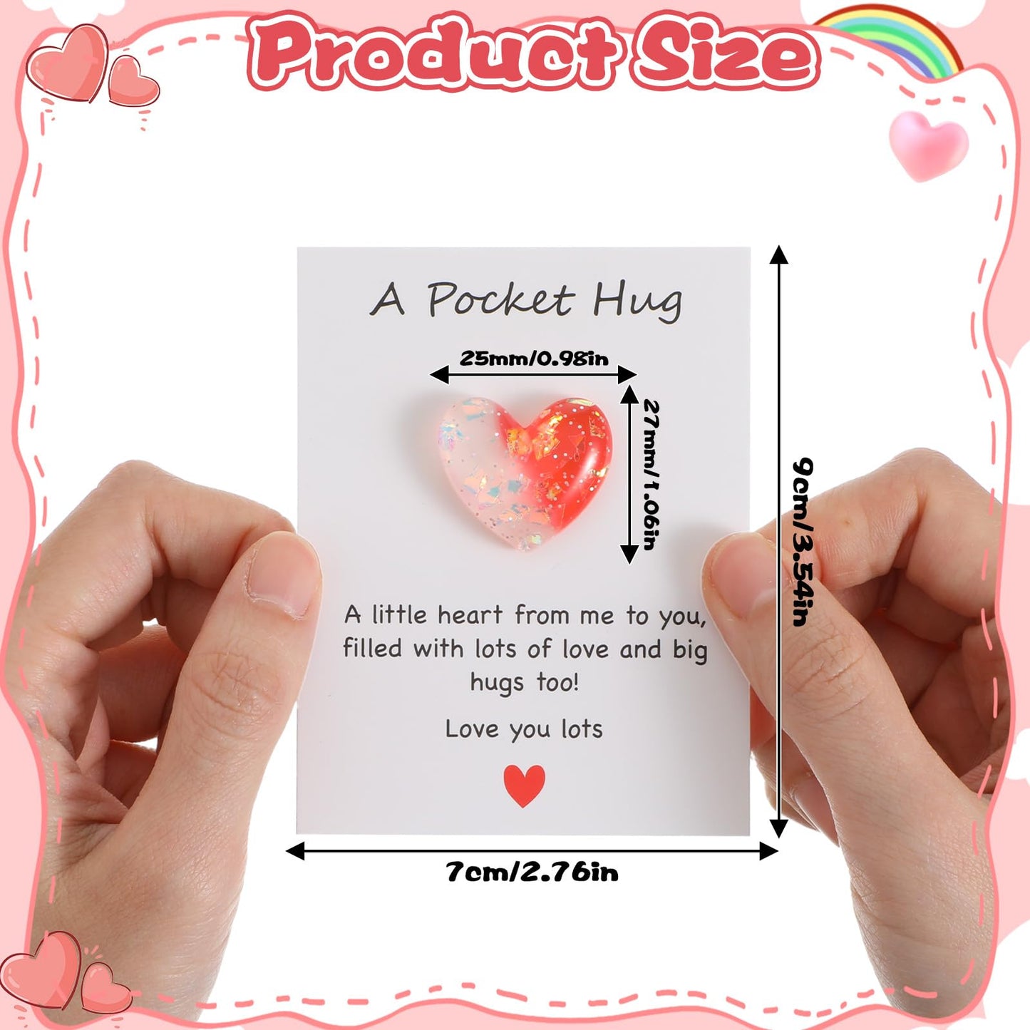 Nogeqi 8 Pcs Pocket Hug Resin Heart with Greeting Cards Thinking of You Gifts, Long Distance Relationship Gifts I Love You for Him Her, Pocket Hugs for Friend Boyfriend Girlfriend Family