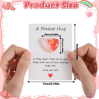 Nogeqi 8 Pcs Pocket Hug Resin Heart with Greeting Cards Thinking of You Gifts, Long Distance Relationship Gifts I Love You for Him Her, Pocket Hugs for Friend Boyfriend Girlfriend Family