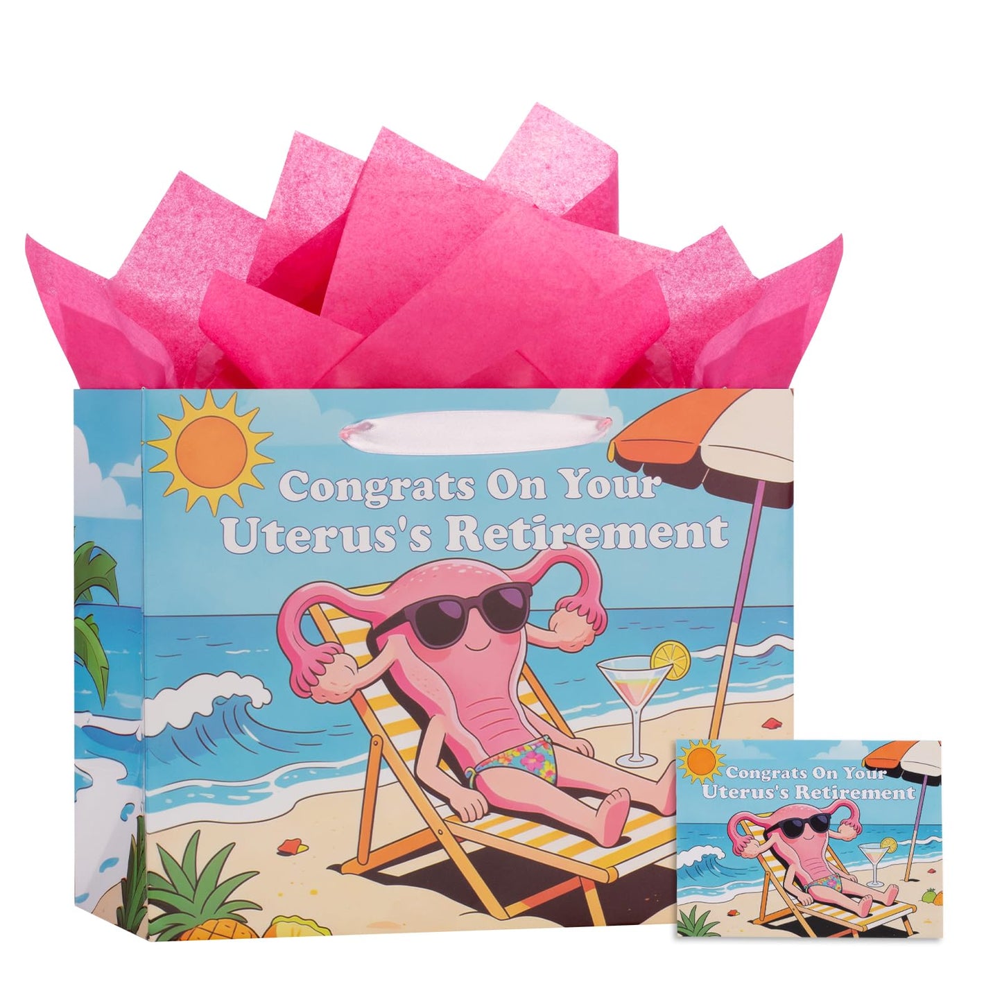 bigniuzi Hysterectomy Recovery Gift Bag Congrats On Your Uterus's Retirement Bag with Tissue Paper Greeting Card Hysterectomy Recovery Gift Wrapping Paper for Women Mom Friends Sister