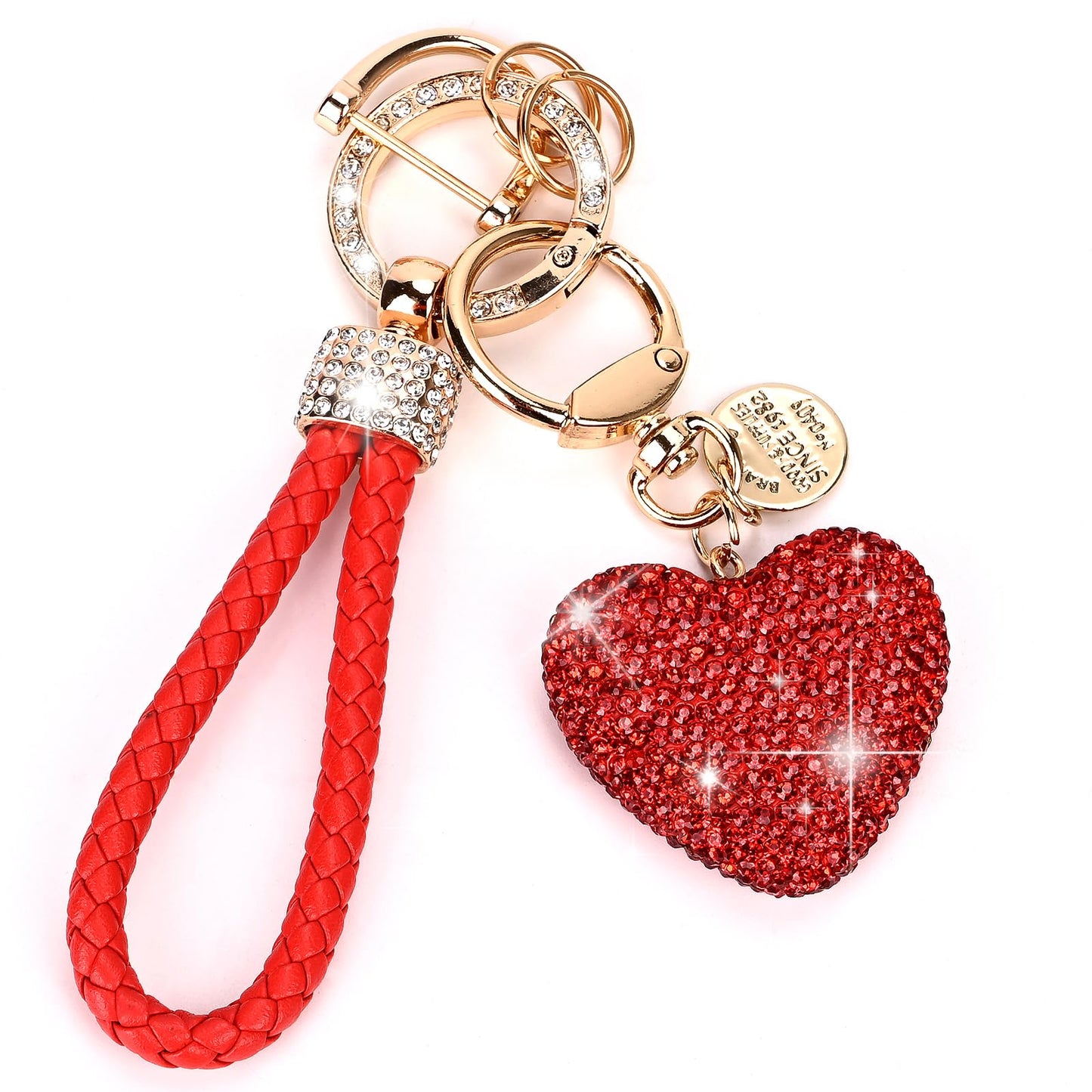 Car Keychain for Women with Rhinestone Heart Shape Bling Girl Cute Keychain for Christmas,Personalized Gift