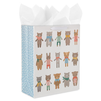 Hallmark 15" Extra Large Gift Bag with Tissue Paper (Bears and Bunnies) for Kids, Baby Showers, First Birthdays
