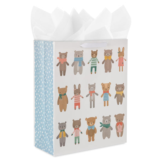 Hallmark 15" Extra Large Gift Bag with Tissue Paper (Bears and Bunnies) for Kids, Baby Showers, First Birthdays
