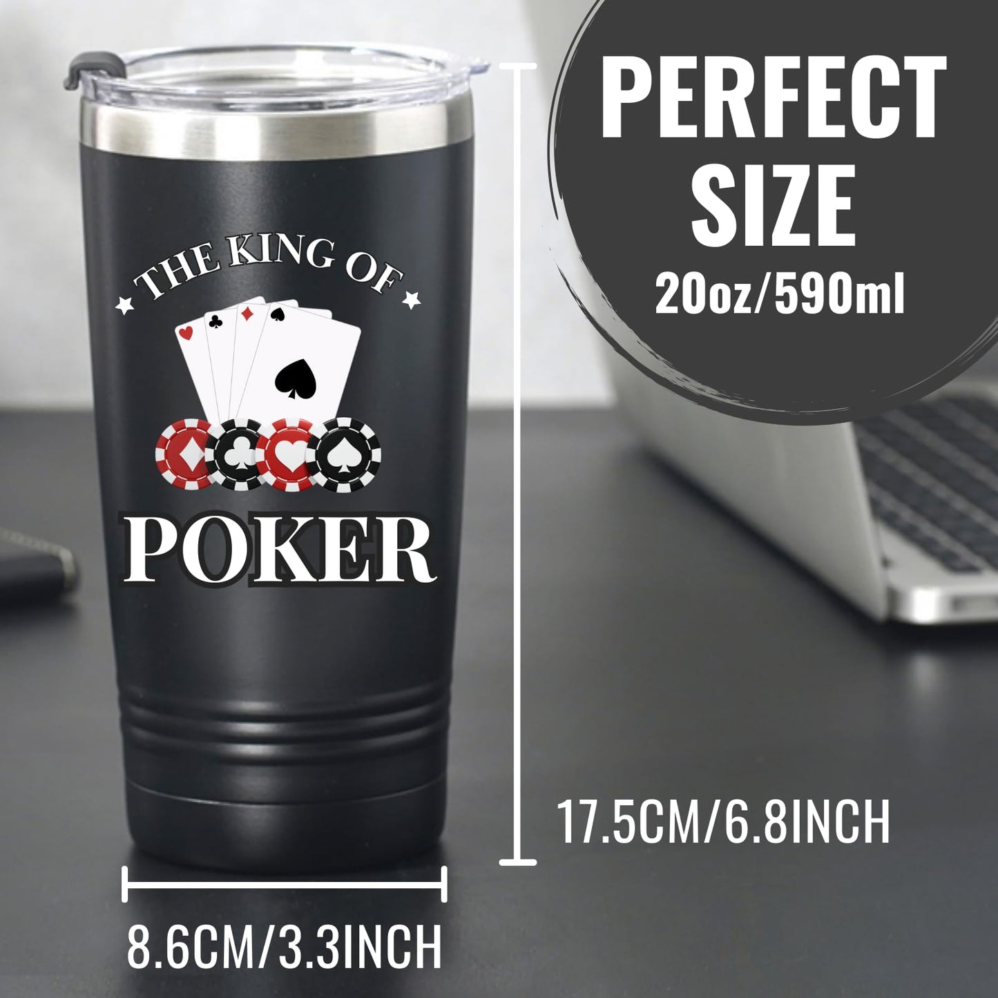 Onebttl Poker Gifts for Men, Unique Poker Player Gifts, 20oz Tumbler for Poker Lovers, Gifts for Birthday, Christmas, Gift Box and Card Included - King