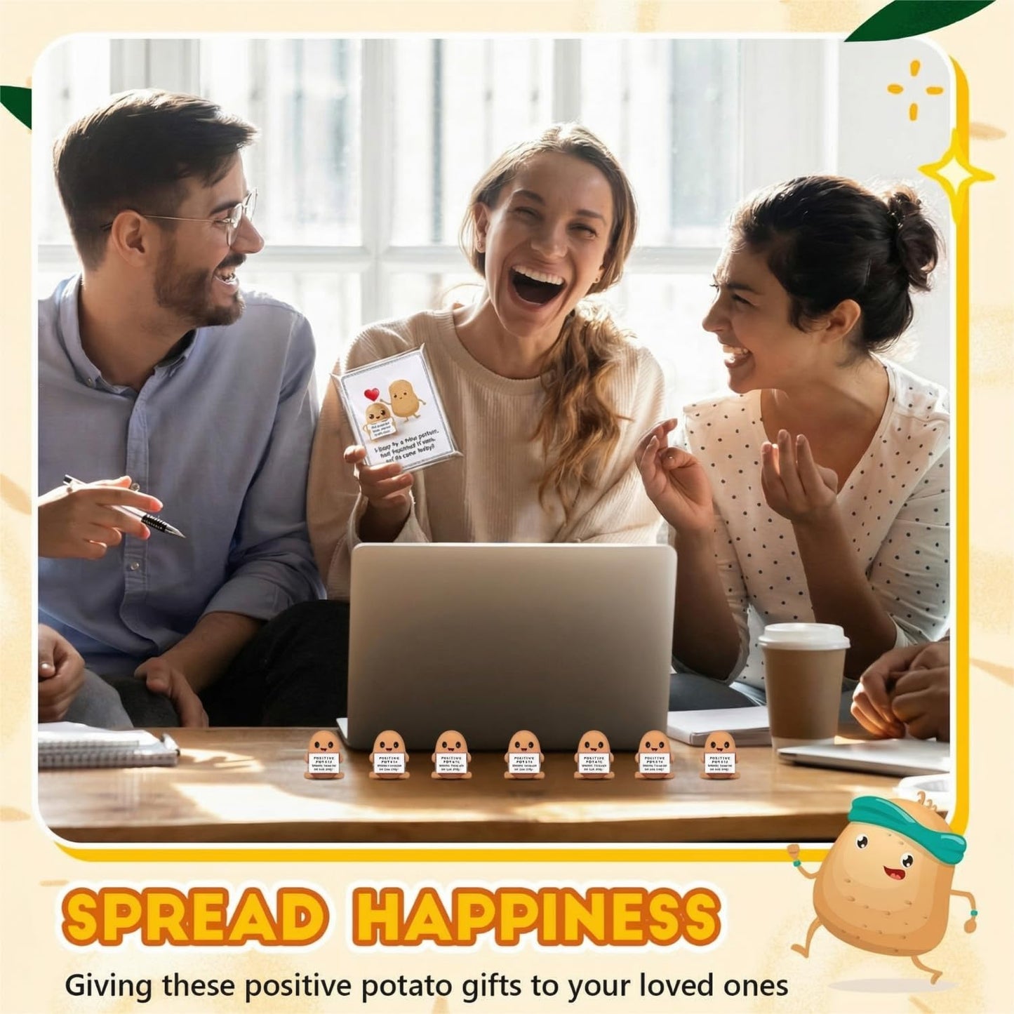 Gejoy 50 Sets Positive Mini Figurines Gifts Miniature Emotional Mini Rubber Toy with Positive Card Gift Bags Inspirational Birthday Gifts for Coworkers Employees (Potato)