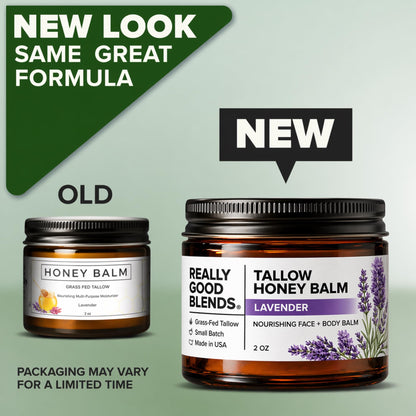 Really Good Blends - Tallow Honey Balm, Organic Body Butter, Grass-Fed Beef Tallow for Skin, Soothing All-Natural Moisturizer for Body and Face | Made in USA - 2 oz (Lavender)