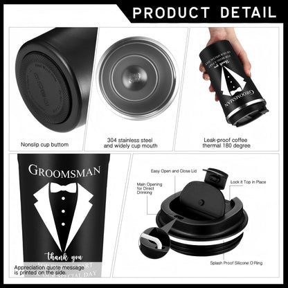 Nuanchu 6 Pcs Groomsmen Officiant Gifts Wedding Proposal Gift for Best Man Groomsman 17 Oz Coffee Cup Tumbler Socks Multi Tool Ballpoint Pen with Greeting Card Envelope(Black)