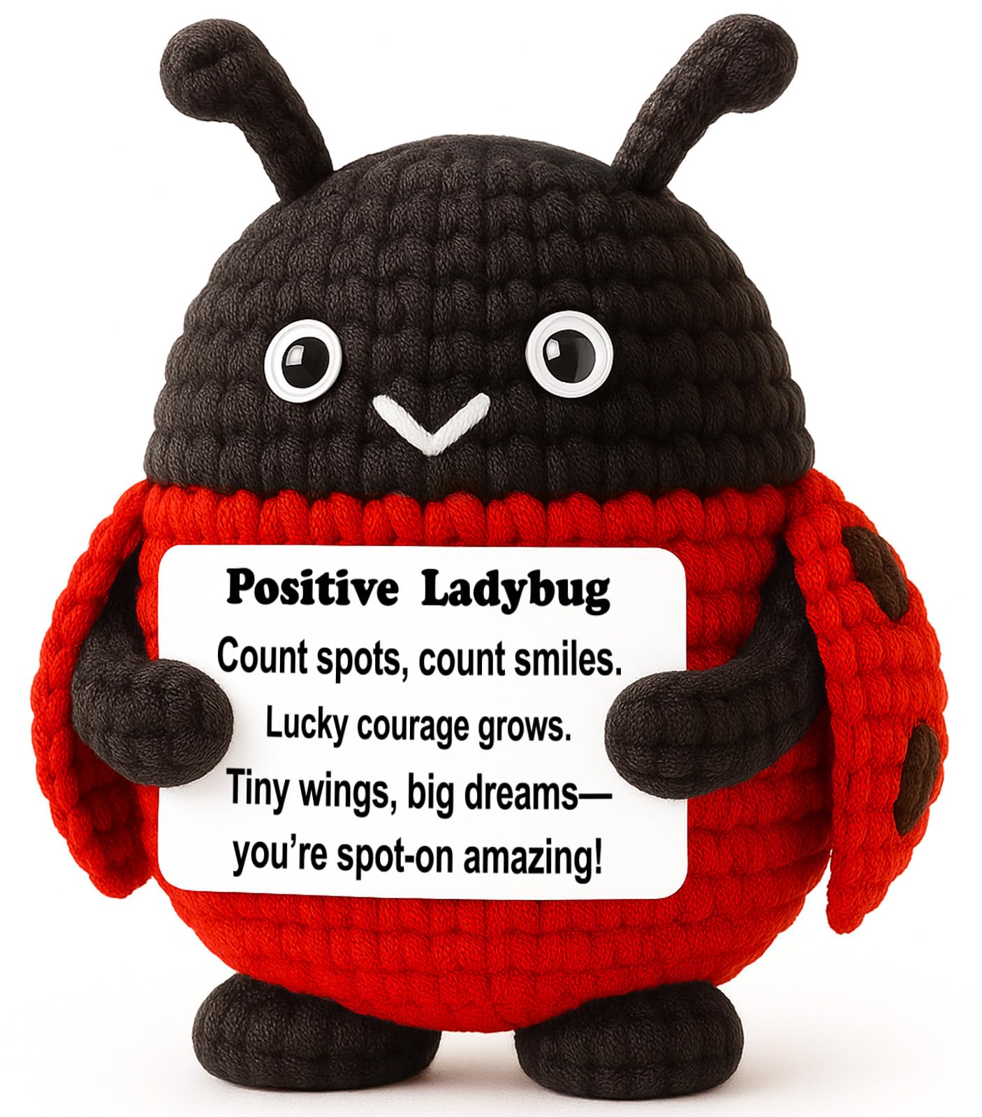 Positive Lucky Gift – Mini Crochet Ladybug Plush with Message Card, Handmade 3-Inch, Kawaii Desk Locker Decor, Year-Round Encouragement