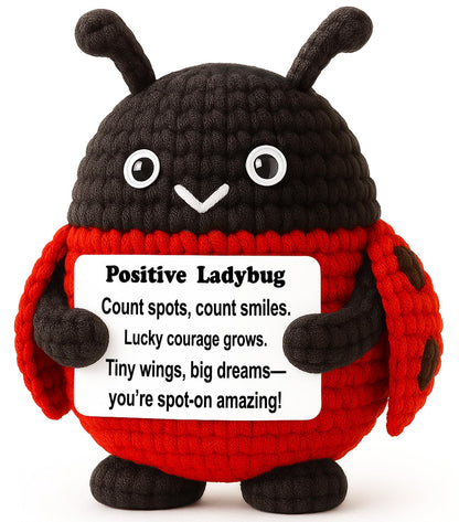 Positive Lucky Gift – Mini Crochet Ladybug Plush with Message Card, Handmade 3-Inch, Kawaii Desk Locker Decor, Year-Round Encouragement