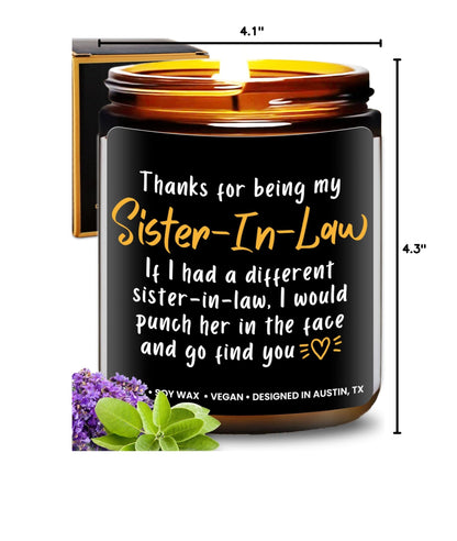 Funny Sister-in-Law Candle, Unique Sister in Law Birthday Gifts, Best Bonus Sister Presents, Thoughtful Gift for Her, Ideal for Christmas, Gift-Ready