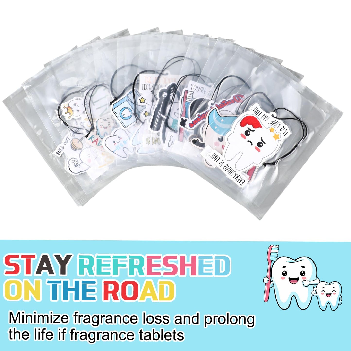 Siifert 24 Pcs Dental Hygienist Gifts for Hygiene Week Funny Air Freshener Car Scented Hanging Tooth Decor for Doctor Nurse Medical Staffs Dentists Assistants Student Teacher Appreciation Gifts