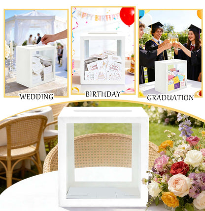 SietDESEO White Card Box for Party with Clear Window Large Gift Card Box Holder for Wedding Reception Birthday Graduation Baby Shower Raffle Ticket Box