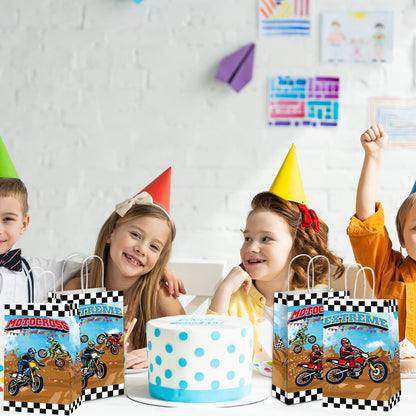 gisgfim 16pcs Dirt Bike Party Gift Treat Bag Dirt Bike Theme Party Decorations Candy Goodie Favor Bags with Handle Dirt Bike Birthday Party Baby Shower Supplies for Boys