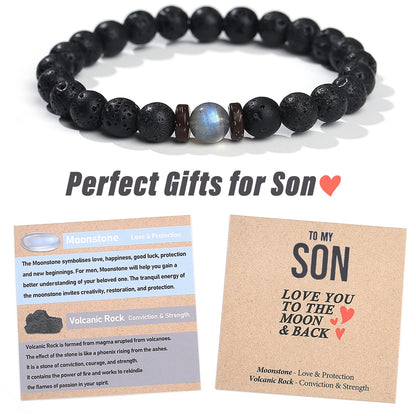 THEMEROL Handmade Gifts for Boys/Men-Love/Strength-Natural Gemstone Bracelet for Son Grandson Dad Boyfriend Husband Brother Nephew Uncle