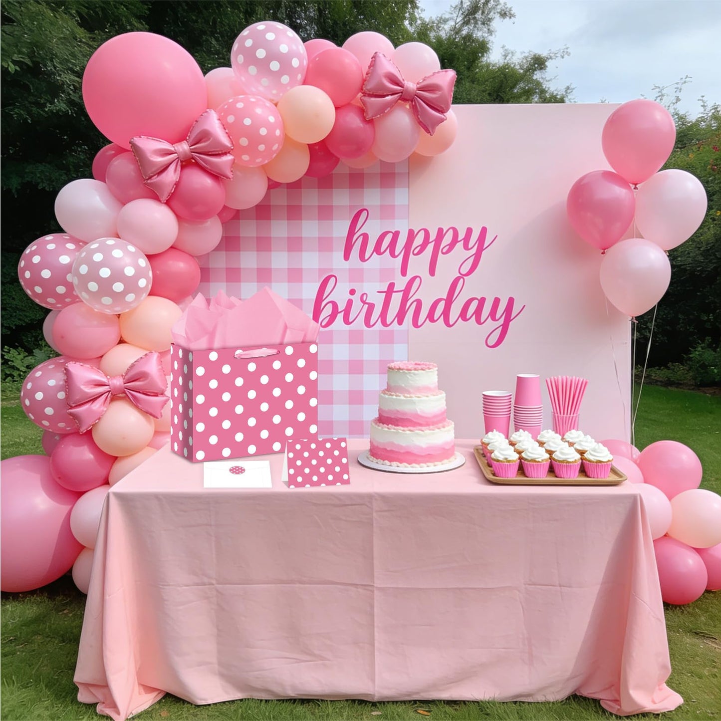 Allparty 11.8" Pink Polka Dot Gift Bag Set - Cartoon Mouse Design with Wrapping Paper, Card, Envelope & Stickers - Girls Birthday Baby Shower Party Favor Supplies