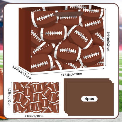 Hooqict Large Football Gift Bag Football Birthday Party Gift Wrapping Bag with Handles, Tissue Paper and Greeting Card for Boys Men Sport Themed Goodie Treat Party Favors