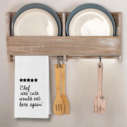 Chef Gifts for Women Men Kitchen Towels, Chef was Cute Would Eat Here Again Decorative Dish Tea Towels, Unique Gifts for Cooks Hand Towels for Kitchen Dining Room, 16x24 Inch