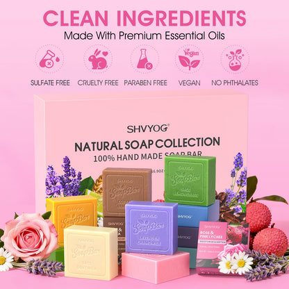 SHVYOG Natural Soap Bar Gift Set, 6PCS Soap Mothers Day Gifts for Mom, with Organic Ingredients & Essential Oils, Cleanses & Softens Skin, Moisturizing, Gifts for Women - 100G*6