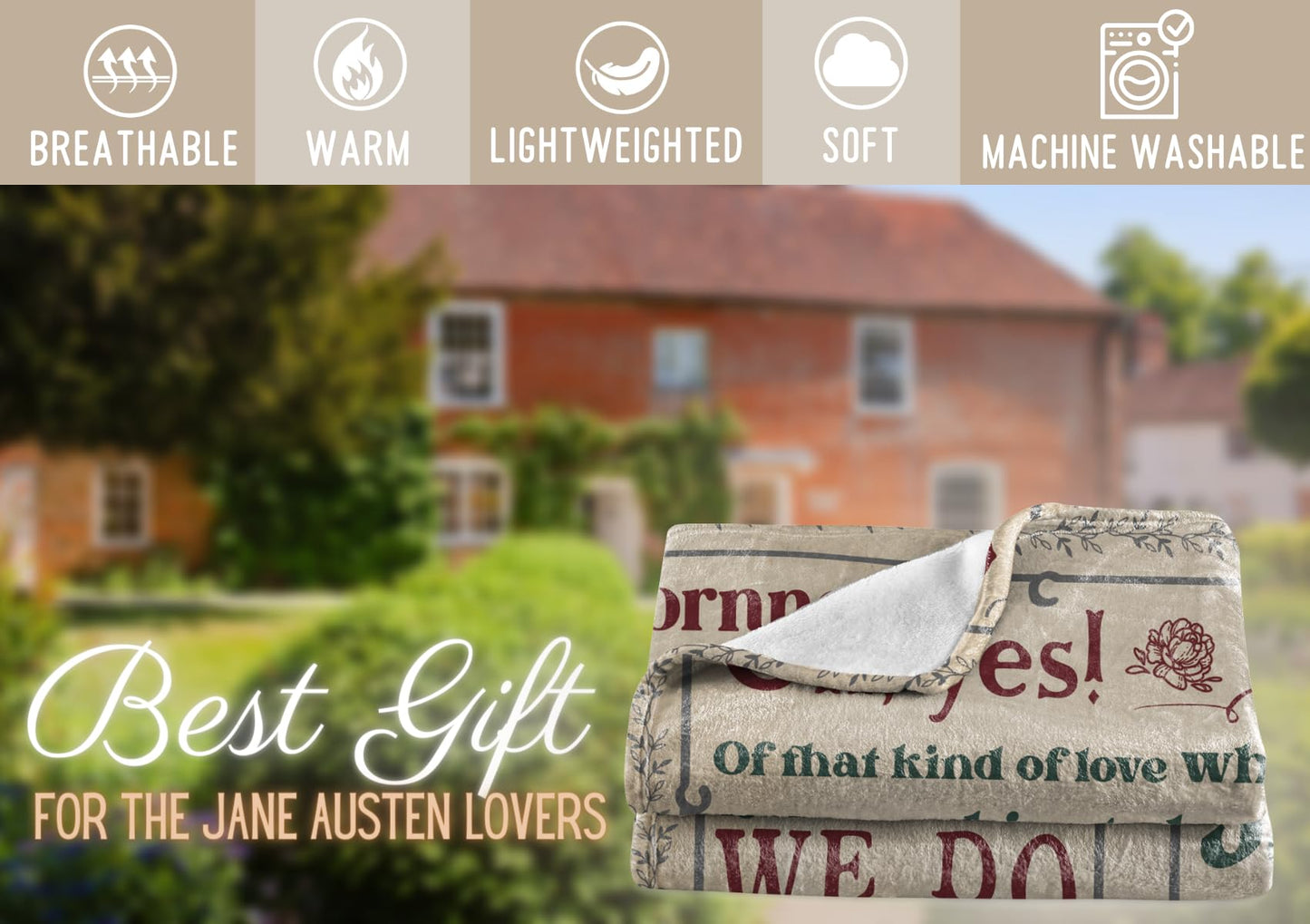 Huglanket Jane Austen Gifts for Women, Flannel Blanket, Personalized Jane Austen Gift for Birthday, Thanksgiving's Day, Christmas - Size 50" x 65" - Frame
