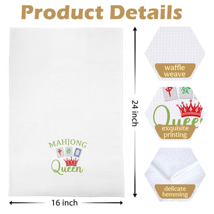 Mahjong Gifts Dish Towels - Mahjong Decorative Waffle Kitchen Towels, Mahjong Gifts Hand Tea Towel for Friend Women, 16×24 Inches- C