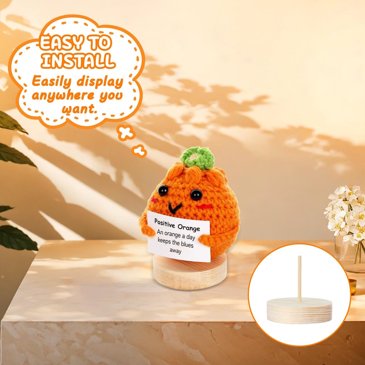 Mini Funny Positive Gifts Emotional Crochet Orange Doll Support Plush Knitted Orange Toy with Positive Card Holiday Valentines Birthday Party Gifts for Women Teacher Appreciation Office Decor