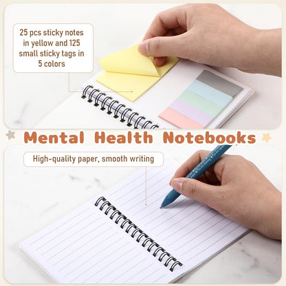 Janlaugh 40 Pcs Mental Health Gifts for Women Men Self Care Items Bulk Include 20 Mental Health Notebooks with Sticky Note 20 Positive Pens Affirmation Journals Wellness Gifts for Coworker Student