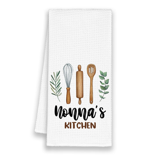 Nonna's Kitchen Towels Gifts, Grandma Christmas Bathroom Hand Towels Gifts for Nonna Birthday Mother's Day, Rustic Eucalyptus Leaf Tea Dish Towel Decor 16x24in