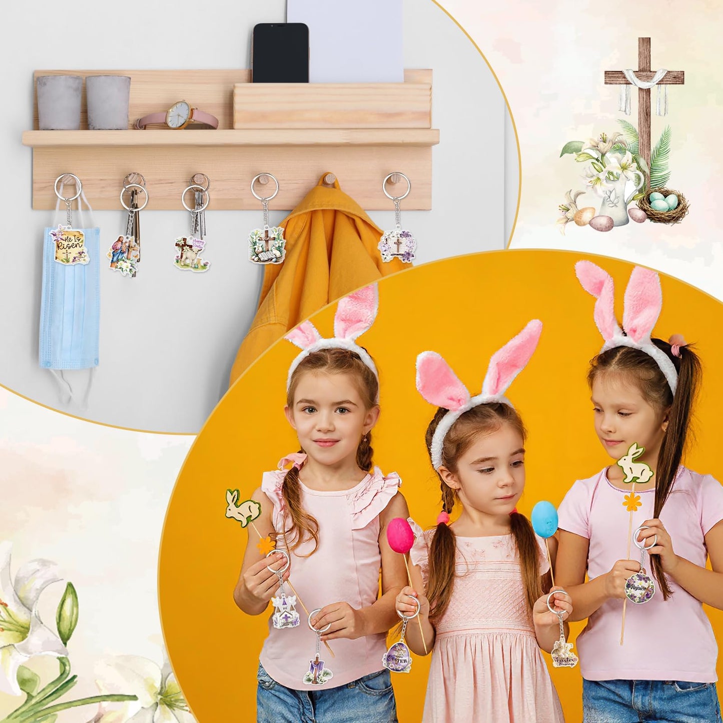 HOWAF 24 Pcs Easter He Is Risen Gift Keychains Bulk, Christian Easter Acrylic Bible Verse Keychain Set, Religious Jesus Gifts for Adults Kids, Sunday School Classroom Prizes, Church Party Favors