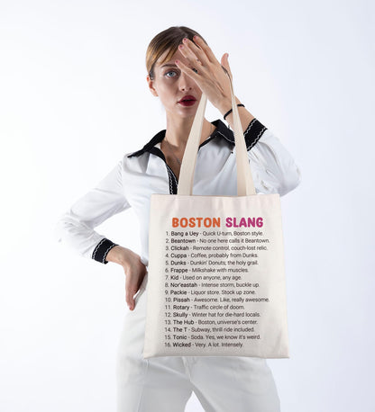 POFULL Boston State Trip Merch Massachusetts Gift New England Gift Boston Slang Tote Bag