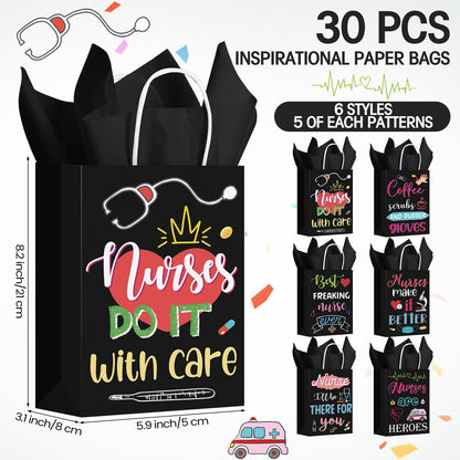Resholder 30 Pcs Nurse Appreciation Gift Bags with Tissue Papers Nurses Week Paper Bags with Handles Thank You Treat Pouches Nursing Day Gifts for Thank Party Nursing Graduates Doctor Healthcare