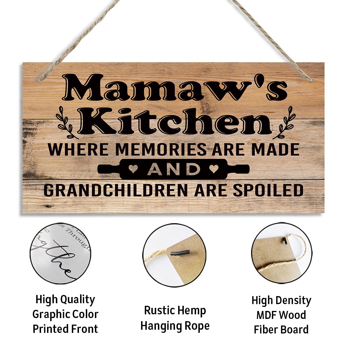 Mamaw's Kitchen Sign - Where Memories Are Made and Grandchildren are Spoiled, Mamaw Home Decor for Kitchen, Decorative Hanging Wall Plaque Wood Sign, Mamaw Gift from Grandson Granddaughter