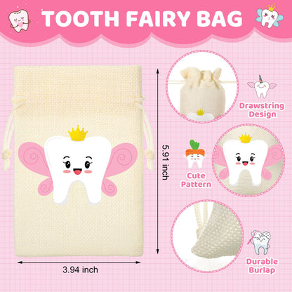 Equsion 3 Pcs Tooth Fairy Gifts for Girls and Boys Tooth Fairy Box Coin Unicorn Bag with Gold Foil Reward Coins Wood Baby Keepsake Box for Lost Teeth Kids Birthday Gift(Pink)