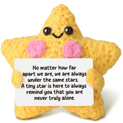 Crochet Yellow Star Doll Friendship Gift - Emotional Comfort Support Decor, Long Distance Relationship Moving Away Farewell Goodbye Leaving Gifts for Women Friend Couple Boyfriend Girlfriend Coworker
