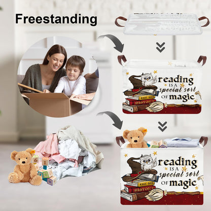 Clastyle Magic Nursery Decor Baby Gift Basket Kid Large Feather Hat Book Shelf Basket Broomstick Collapsible Rectangle Clothes Toy Bin,Wand Owl,40 * 30 * 30 cm