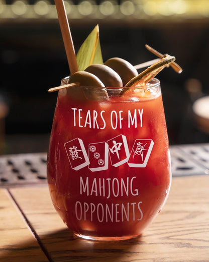 Funny Mahjong Gifts for Women,Mom,Friends,Wife, Tears Of My Mahjong Opponents Stemless Wine Glass,Mahjongs Players Accessories,Gag Gifts for Mahjongs Players Birthday Christmas -119