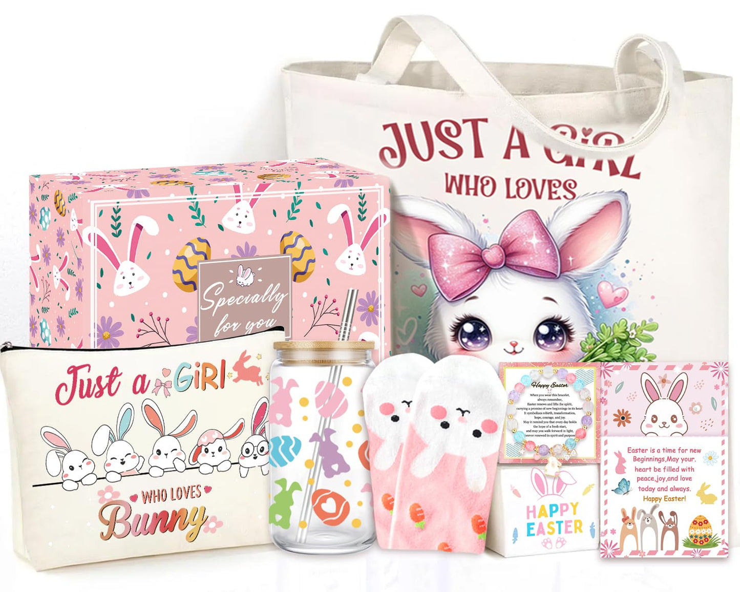 Easter Basket for Teen Girls,Adult Easter Basket Stuffers Essentials for Women with Bunny Mug Tote Bag Socks Gifts for Women Teen Girls.
