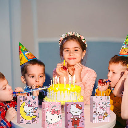 Cute Birthday Party Supplies, 12 Pcs Party Favor Bags, Candy Goodie Treat Bags with Handle, Cartoon Birthday Party Decorations (B)
