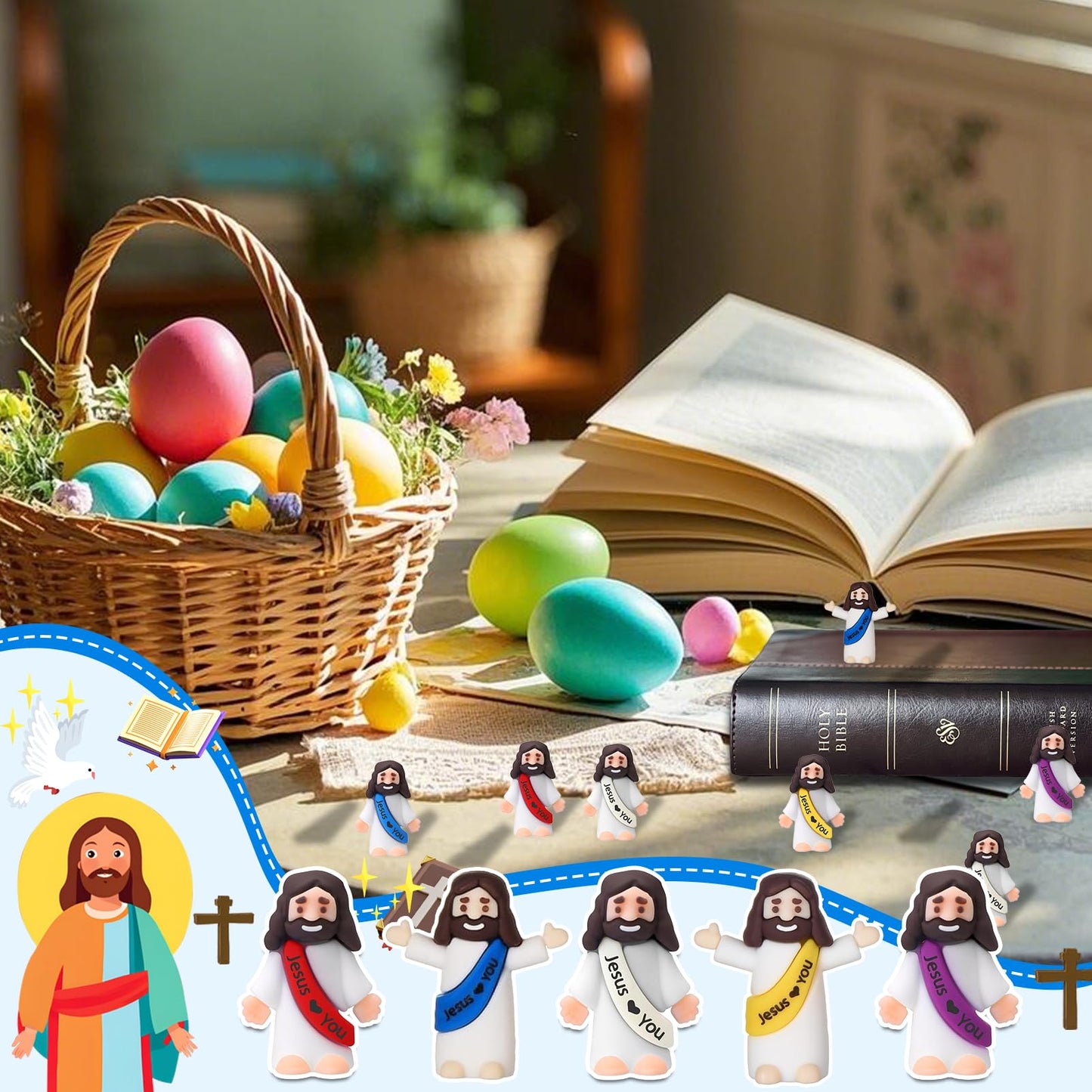 100 Pcs Little Jesus Figures, Mini Jesus Figurines in Bulk, Small Jesus Loves You Figures, Miniature Baby Jesus Resin to Hide, Pocket Gifts