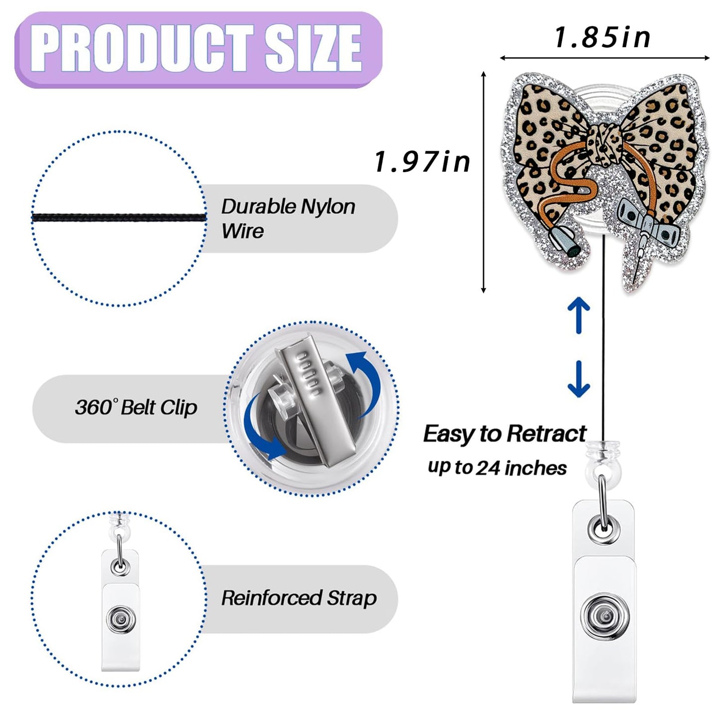 Leopard Bow Phlebotomy Nurse Badge Reel Retractable, Funny Phlebotomist Badge Reel for Work, Personalized Phlebotomy Tech Gifts, Cute Phleb Badge Holder with Alligator Clip & 24” Durable Nylon Cord