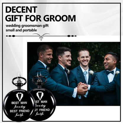 4 Pcs Groomsman Gifts for Wedding Groomsmen Engraved Pocket Watch Best Man Proposal Gifts Roman Numerals Quartz Pocket Watch Wedding Gifts with Chain for Groomsman Best Man