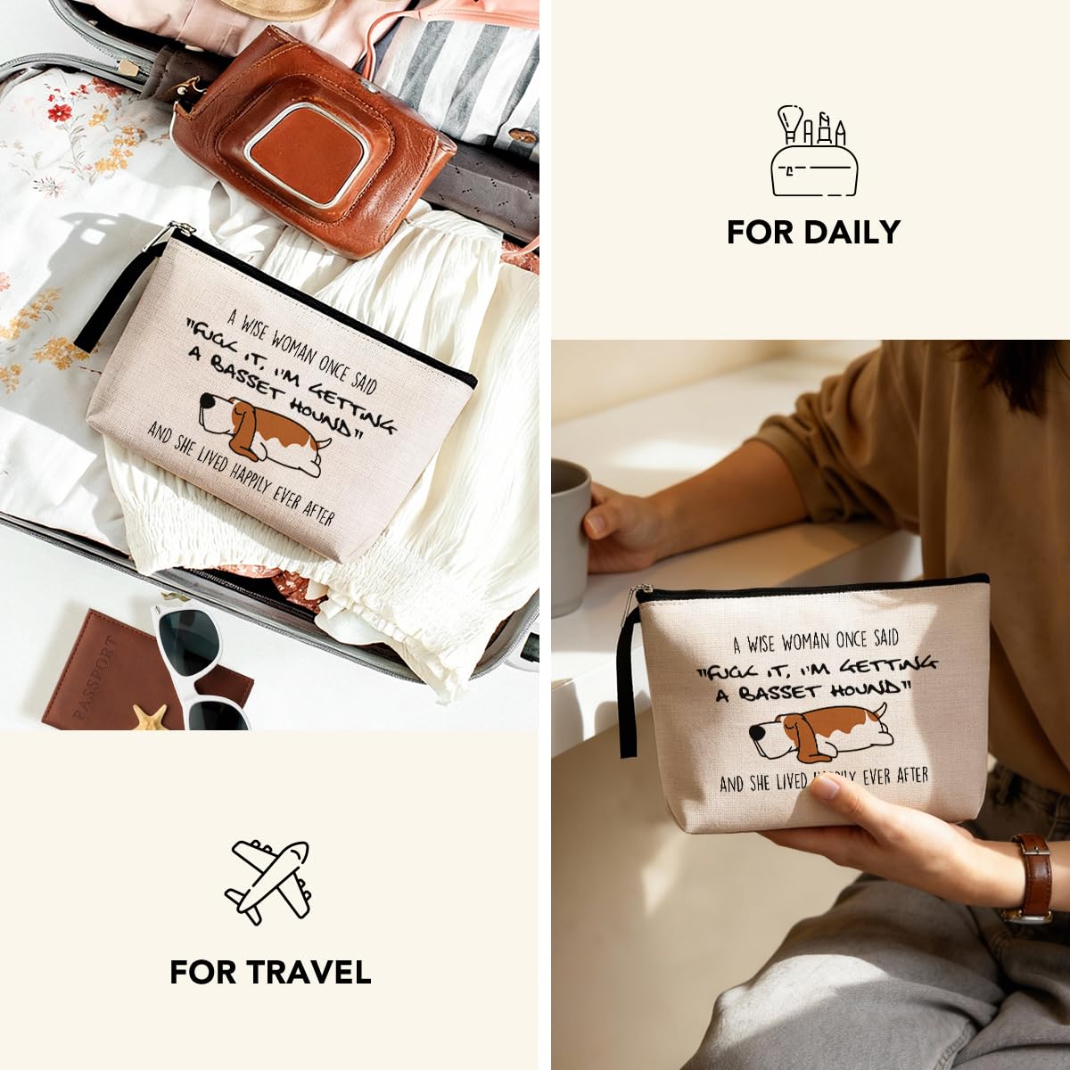 Hanamiya Na Basset Hound Gifts, Dog Gifts for Dog Lovers for Women, Funny Makeup Bag, Cosmetic Pouch, Travel Case Getting a Basset Hound