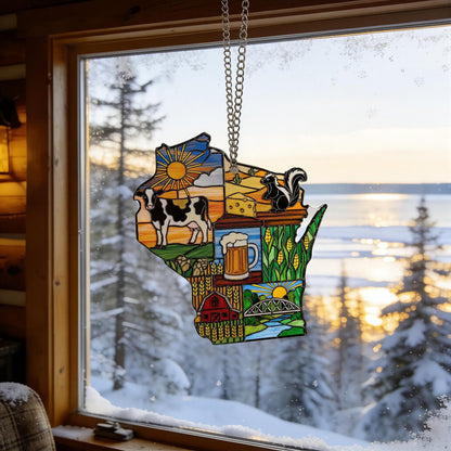 Wisconsin Acrylic Suncatcher Ornament Window Hanging Landmarks Scene Souvenir Christmas Tree Decorations Housewarming Keepsake Gifts for Travel Lovers