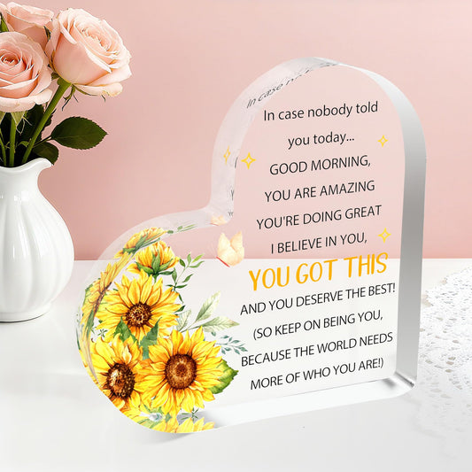 Inspirational Gifts for Women Motivational Acrylic Block Friends Besties Daughter Sister Birthday Christmas Heart Office Desk Sign Accessories Tabletop Decorative Sign Stocking Stuffers