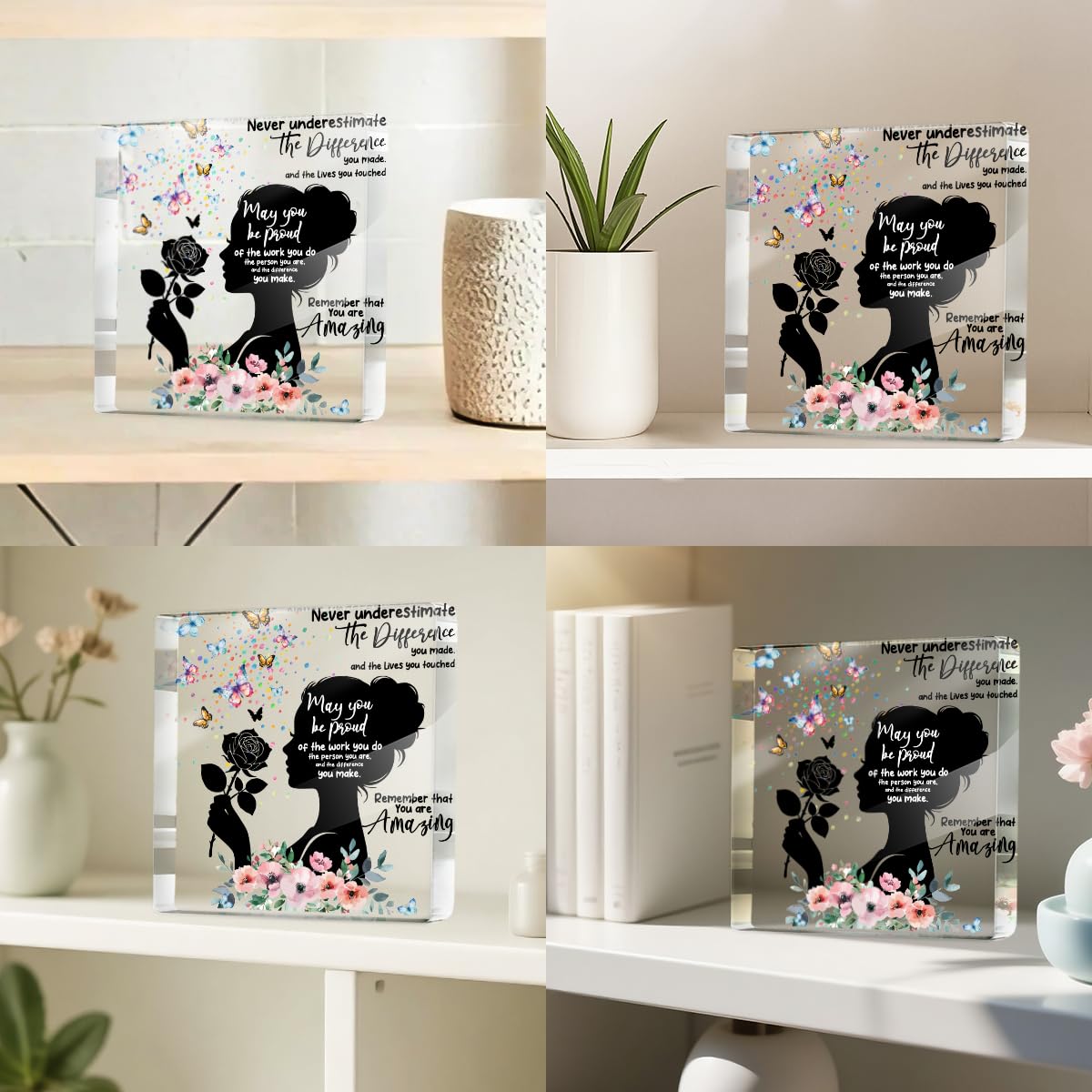Inspirational Gifts for Women Friends Birthday, Flower Butterfly Acrylic Sign Thank You Gifts for Coworker, Appreciation Gift, Farewell Gift for Friends Female Nurse Teacher Counselor Boss Lady Sister