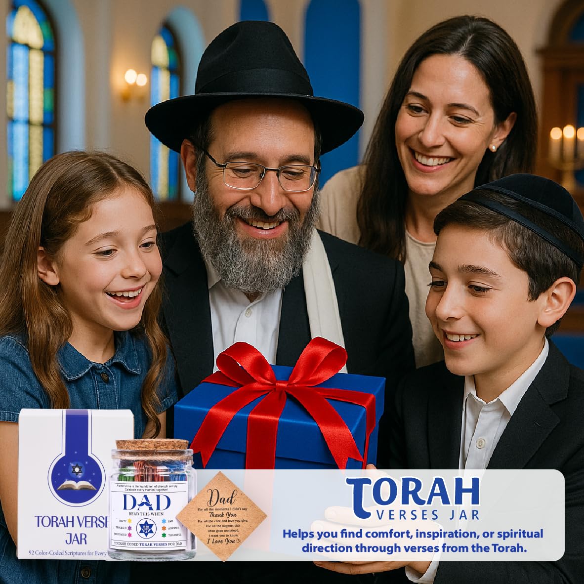 Torah Verses Jar for Dad – 92 Daily Scriptures for Reflection | Jewish Gift for Hanukkah, Birthday, Father’s Day, Rosh Hashanah | Spiritual Keepsake, Judaica Decor, Prayer Jar