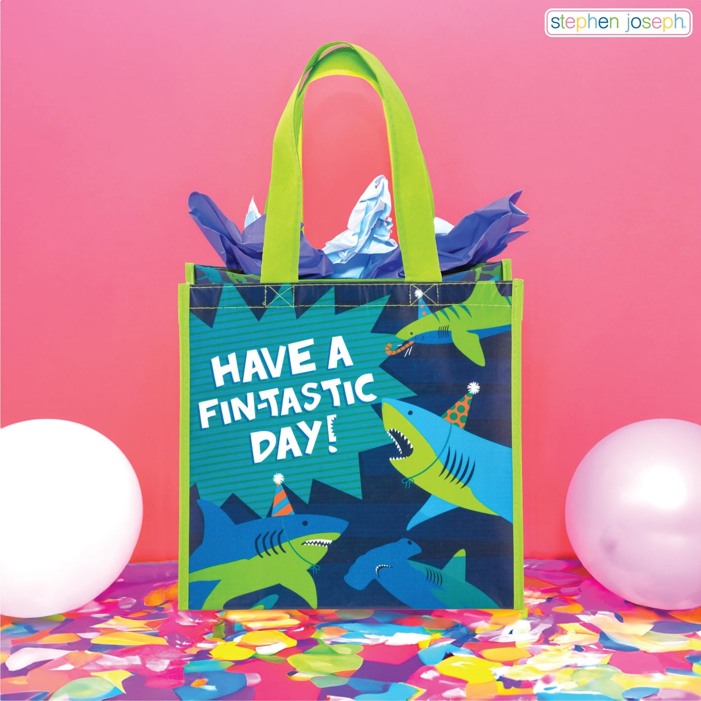 Stephen Joseph, Large Recycled Gift Bag with Handles, Kids Reusable Birthday Party Gift Bag, Shopping Bag